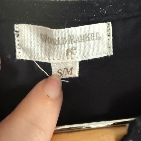 WORLD MARKET Black Sparkle Gauze Stitched split neck boho Blouse small medium - Picture 3 of 6